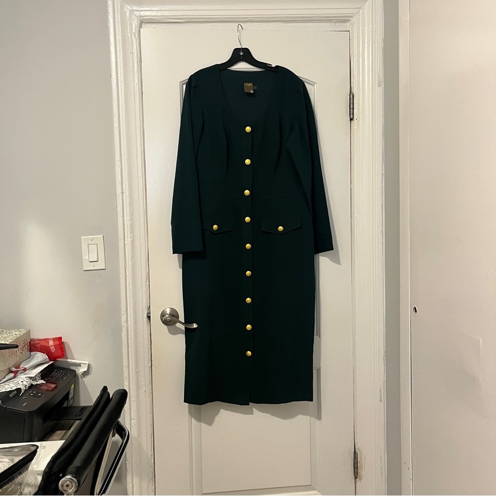 Taylor Classic Dark Green Dress with Gold Accents